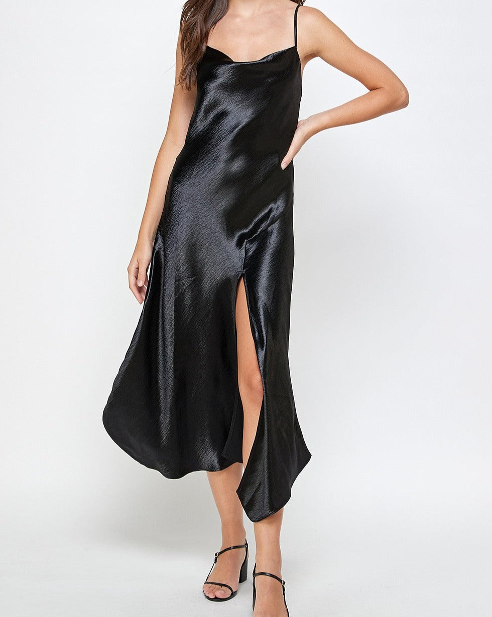 MADDY SATIN BLACK DRESS