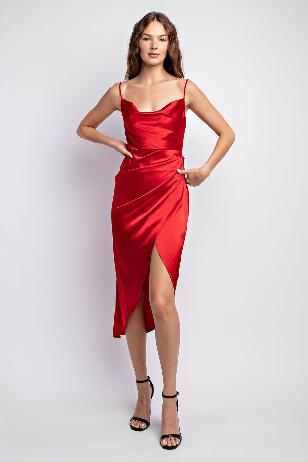 HOT Silkfred Red Cami Midi Dress Silk Slip Dress Red Silk Cami